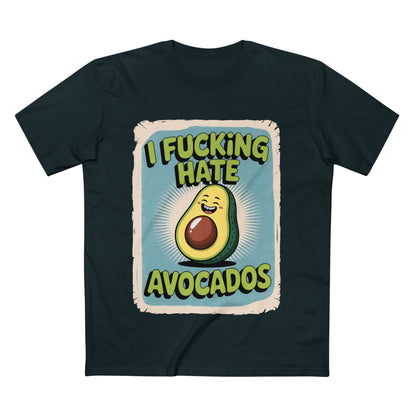 I Hate Avocados Tee featuring a humorous avocado graphic with the phrase 'I HATE AVOCADOS' in bold letters.