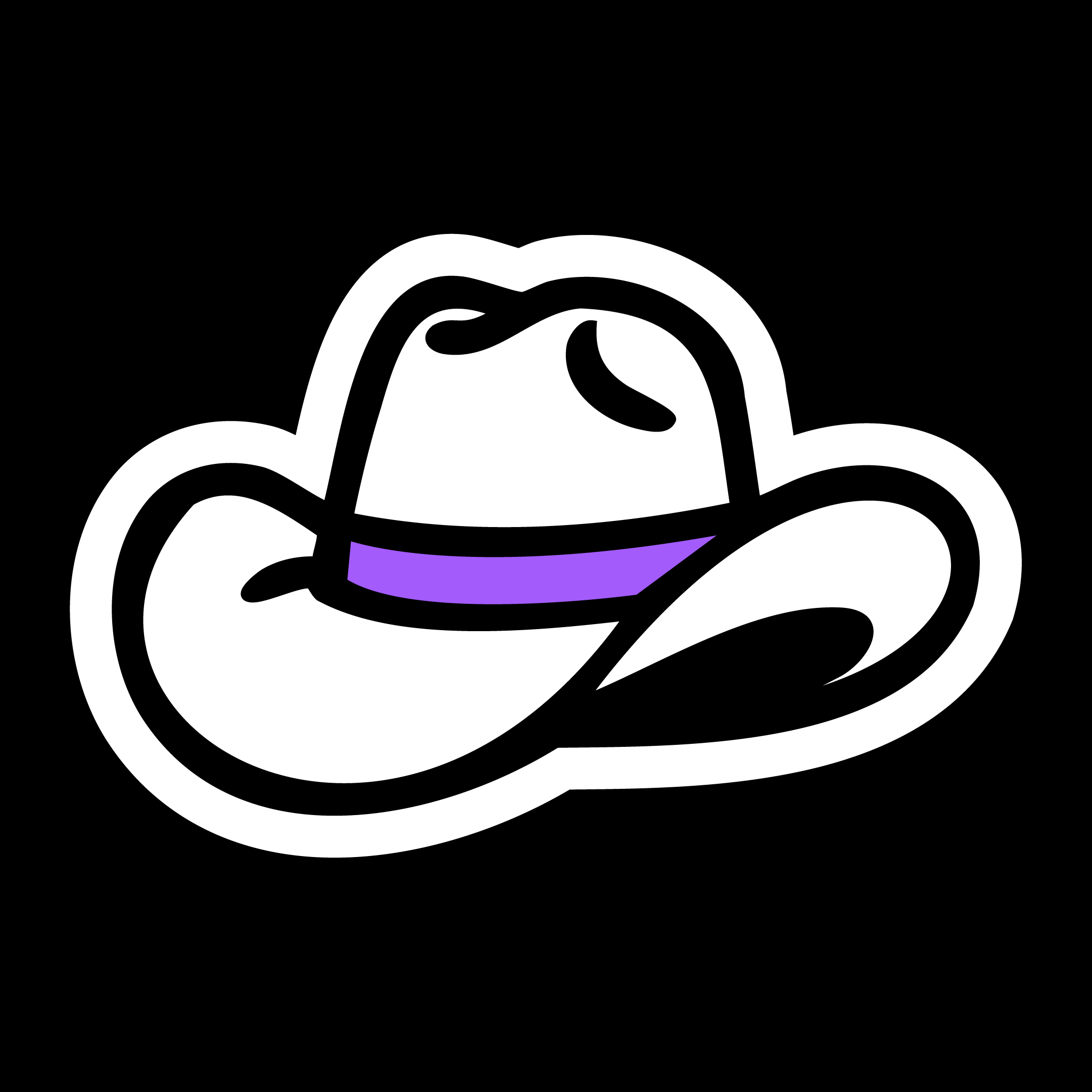 White cowboy hat with a purple band on a black background