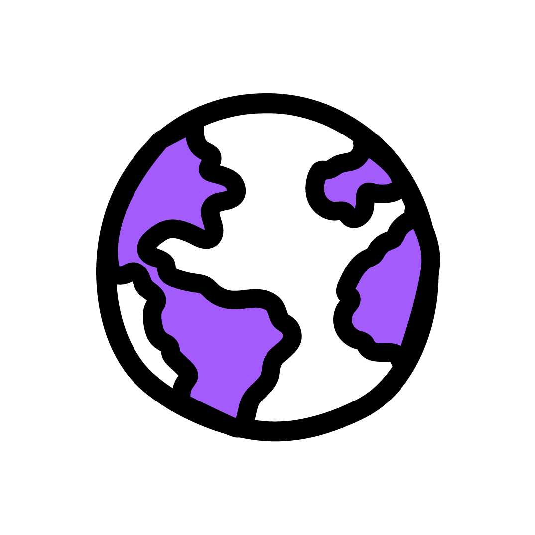 Black and purple silhouette of a globe on a white background