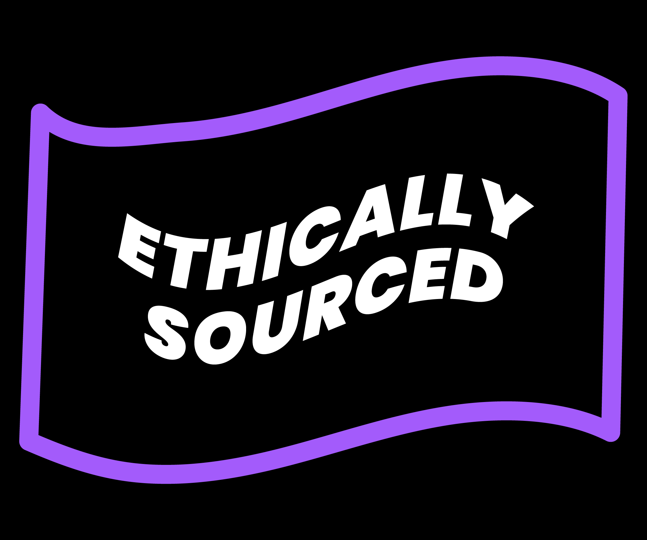 Neon sign with 'ETHICALLY SOURCED' text on a black background