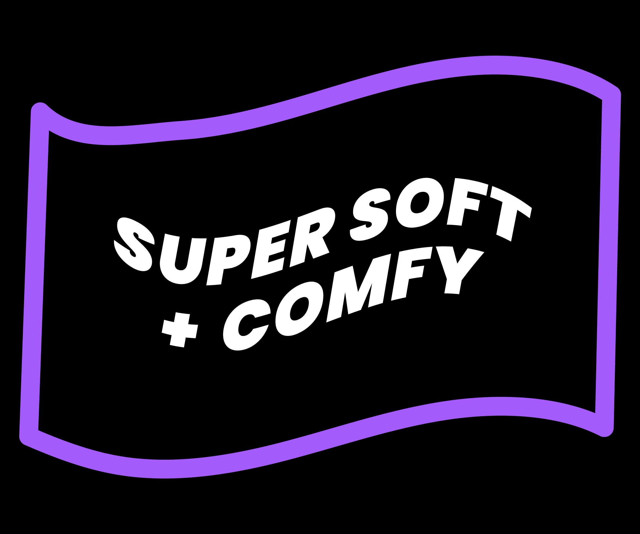 Neon sign with 'Super Soft + Comfy' text on a black background